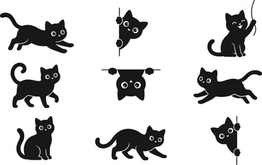 Naklejka premium Halloween black cats collection spooky feline illustrations for halloween day