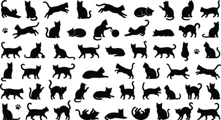Fototapeta premium Halloween black cat silhouettes for decorations and party supplies