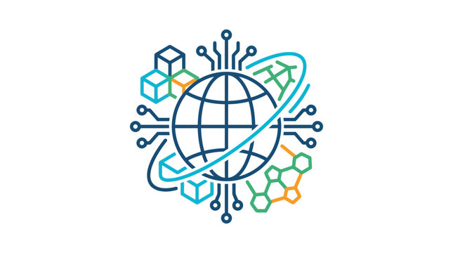 Global network and technology connectivity icon.