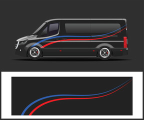 Dynamic Van Wrap Design with Red and Blue Stripes © Racing Livery Assets