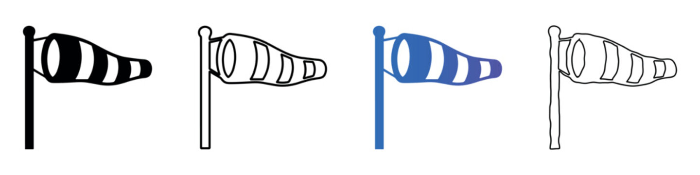 Collection of windsock icons showing different styles and colors for wind direction