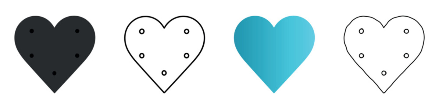 Set of four heart shapes with different styles and dot patterns