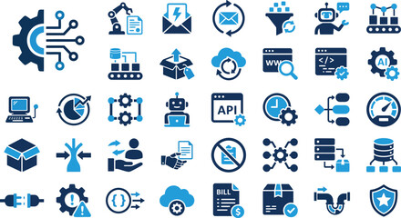 Fototapeta premium Business Automation and Workflow System Solid Vector Icon Pack