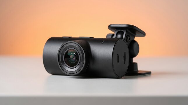 Compact black dash camera product close-up