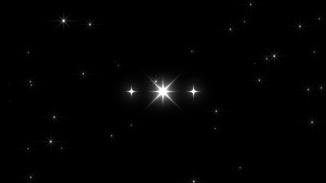 Sparkling star twinkle black background animation with sparkling particle lights floating, white cartoon blinking stars, flat vector doodle sparkle, glowing light trails, Night starry sky, 4K loop