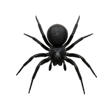 Top view of a black spider with eight legs and bulbous abdomen arachnid insect