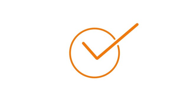 Orange Thin Line Check Mark Rotating into a Circle Motion Graphic Animation on White Background For Creative Choice, To-Do List, Accepted, Task Finished and Success