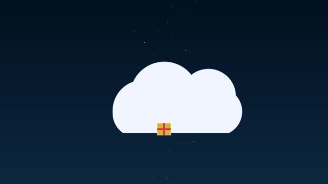 Animated gift box falling from cloud concept: digital delivery and surprise celebration motion animation 4k