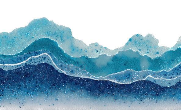 PNG Abstract watercolor ocean waves in blue hues.