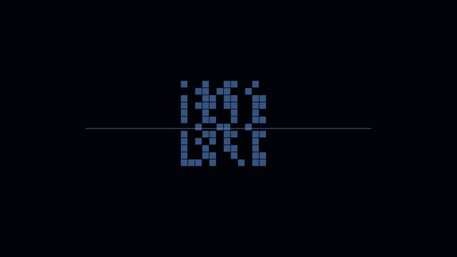 Digital data processing animation with abstract pixel grid and scanning line on dark 4k background