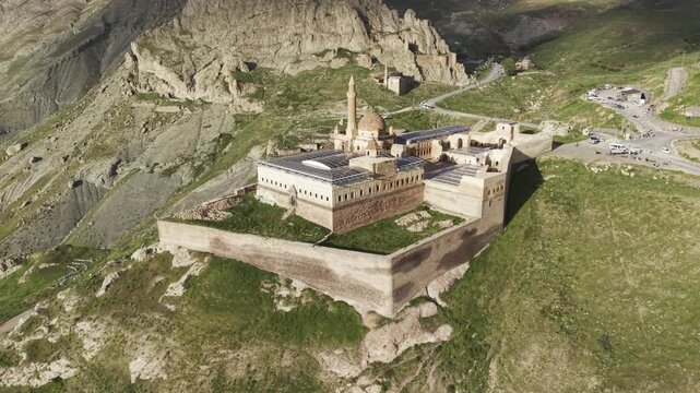 Cinematic Drone Footage of Ishak Pasha Palace in Dogubayazit, Historic Ottoman Palace in Eastern Turkey