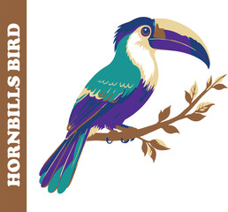 Brown background with white hornbill bird illustration © Subrato Singha