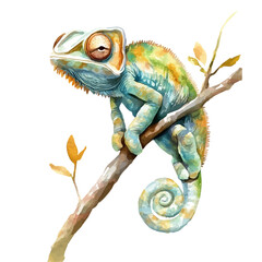 Chameleon, charming watercolor clipart, isolated on a white background. © zenvor