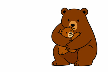 Fototapeta premium Cute Brown Bear Hugging Cub Cartoon.