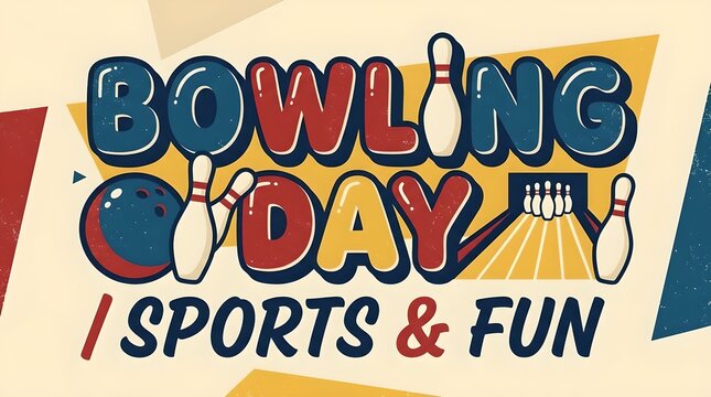 Bowling Day Typography And Bowling Pins Vector Illustration With Retro Color Palette ball tenpin alley