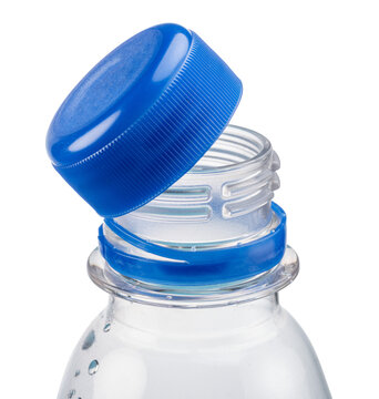 Plastic bottle with attached cap isolated on a white background, highlighting sustainable packaging and environmental protection concepts.