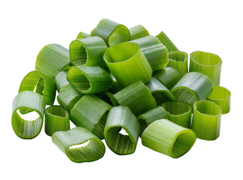 Isolated vibrant green chopped spring onions, perfect for cooking, seasoning, and healthy eating