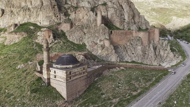 Cinematic Drone Footage of Ishak Pasha Palace in Dogubayazit, Historic Ottoman Palace in Eastern Turkey