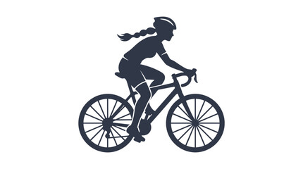 Obraz premium Silhouette of a female cyclist in motion on a road bike, wearing helmet and sportswear