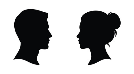 Fototapeta premium Man And Woman Head Profiles Black Silhouette