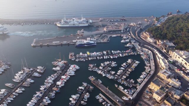 Mgarr, Gozo, Malta - 01.07.2026 - Drone view of Mgarr harbour in Gozo Island, Malta. High quality 4k footage