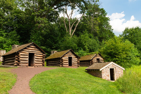Reconstructed Commander-in-Chief's Guard Huts at Valley Forge National Historical Park in Pennsylvania, representing the quarters of George Washington's Guard during the Continental Army's 1777&ndash;1778
