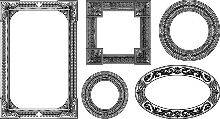 Set of classic decorative frames and borders with floral and geometric patterns transparent background © SampaRani