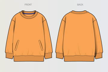 A collection of clean, modern vector apparel technical flats featuring hoodies, sweatshirts, rugby polos, and color-blocked casual wear. Ideal for fashion design, apparel mockups, tech packs © Jerry