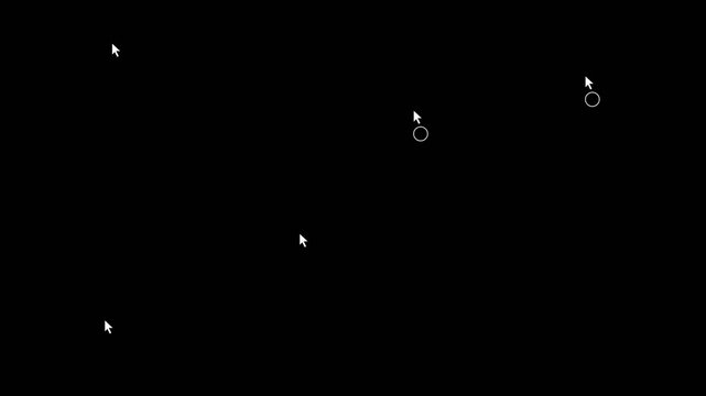 Multiple white mouse cursors and selection circles on a black background
