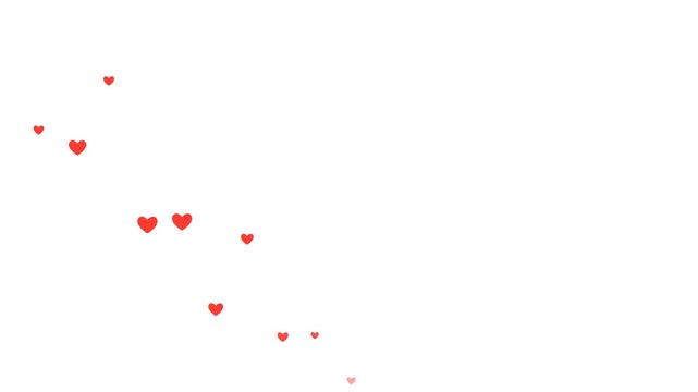 Red hearts floating on a white background