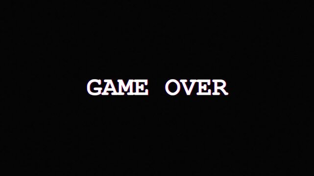 Retro Game Over Text with Glitch Effect on Black Background