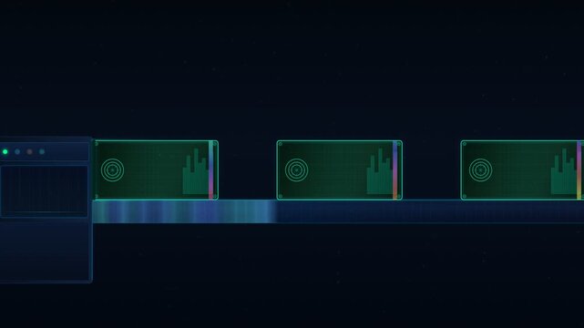 Futuristic Automated Digital Factory Conveyor Belt HUD