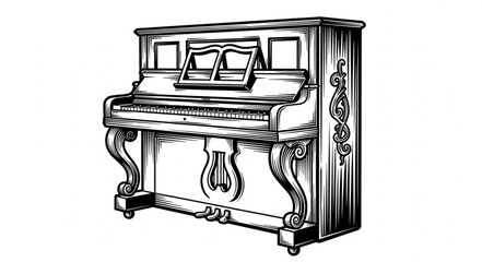 Vintage Upright Piano Illustration © Hasyim
