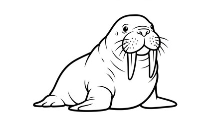 Walrus Line Art Drawing Illustration Marine Mammal Tusked Animal. © Hasyim