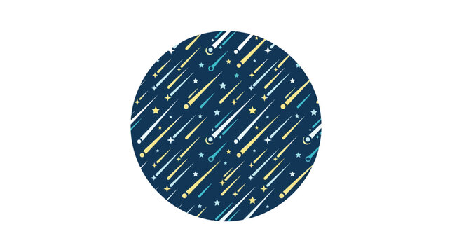 Circular space background with shooting stars and comets.