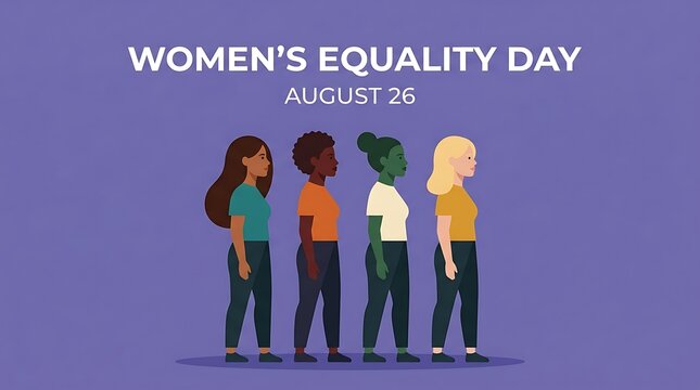Women's equality day celebration poster featuring diverse group of women standing together in unity equality diversity
