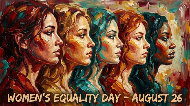 Women's equality day august 26 artistic oil painting diverse female portraits with womens rights social justice august