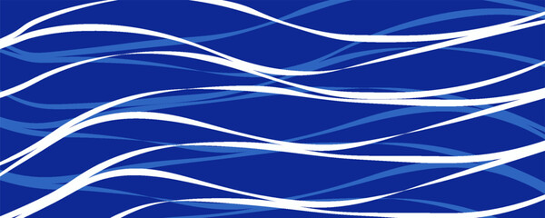 Japanese wave logo. Abstract Japanese wave motif with a sun background. line art, blue, yellow, and white. © Moh