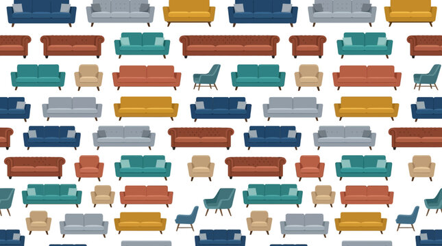 Colorful sofa and couch furniture seamless pattern