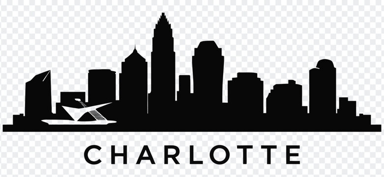 Charlotte north carolina city skyline silhouette vector illustration with text