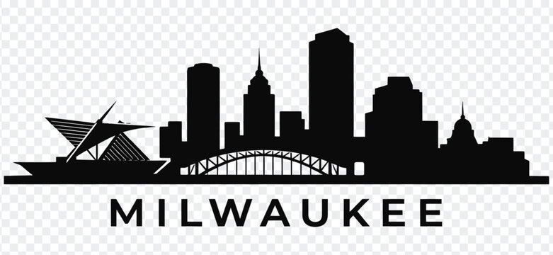 Milwaukee skyline silhouette vector illustration with text