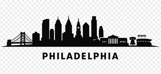 Obraz premium Philadelphia skyline silhouette vector illustration with famous landmarks