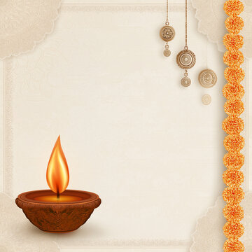 Elegant Diwali Greeting Card Template with Traditional Diya and Mandala Ornament Border