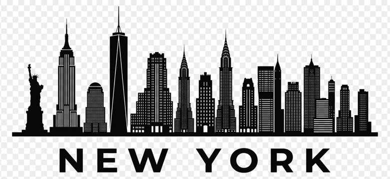 New york city skyline silhouette with famous landmarks and buildings vector illustration