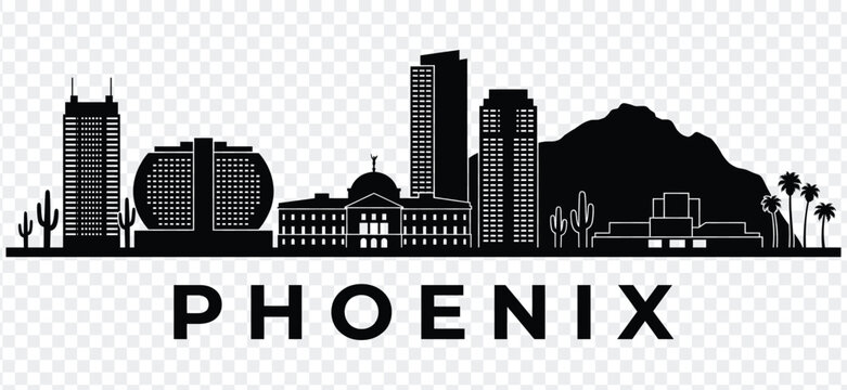 Phoenix arizona city skyline black silhouette with text