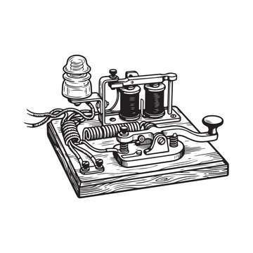 Vintage telegraph key communication device sketch