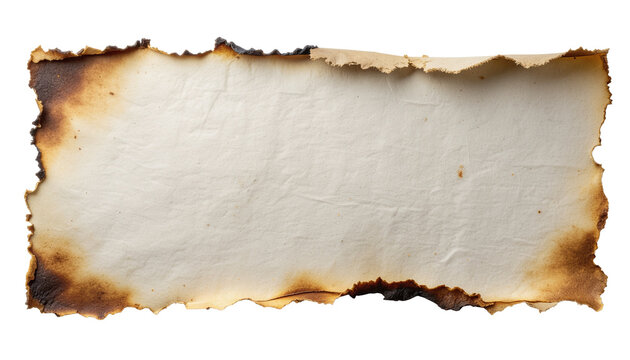 Scorched edge vintage paper overlay, rustic burnt paper texture for dark aesthetic design, historical collage background, and creative typography framing element
