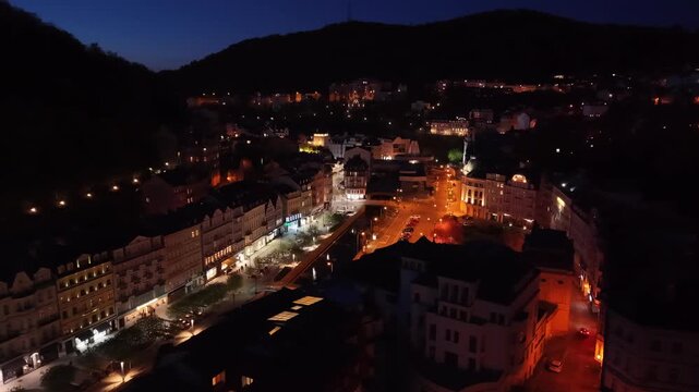 Karlovy Vary, Czech Republic - Karlovy Vary illuminated at dusk