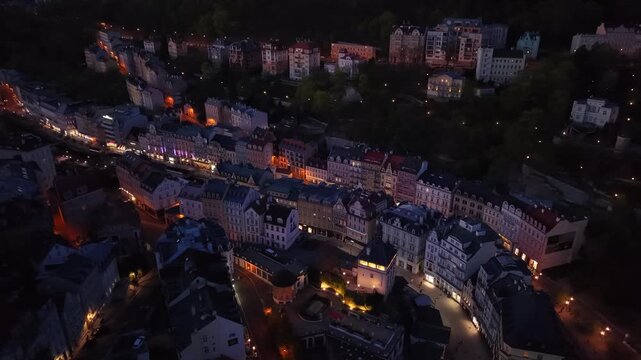 Karlovy Vary, Czech Republic - Karlovy Vary illuminated at dusk