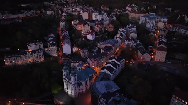 Karlovy Vary, Czech Republic - Karlovy Vary illuminated at dusk